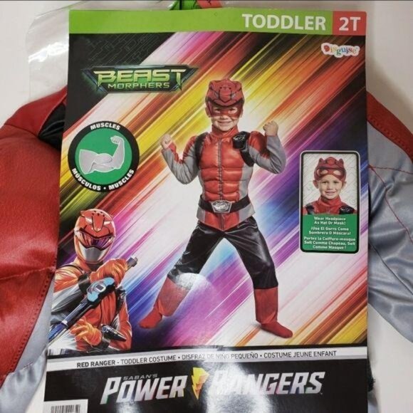 Power Rangers Beast Morphers Muscle Halloween Costume Toddler 2T Red Ranger - Picture 6 of 9